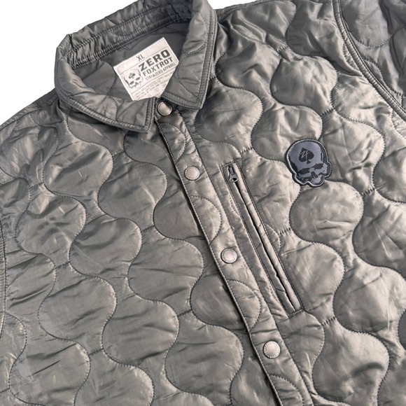 Zero Foxtrot Woobie Jacket Mens XL Gray Quilted Snap Button Outerwear Skull